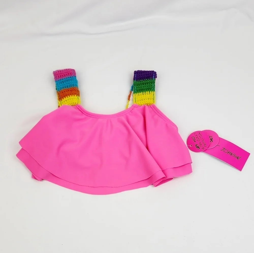 Betsey Johnson Pink Crochet Strap 2 Piece Swimsuit